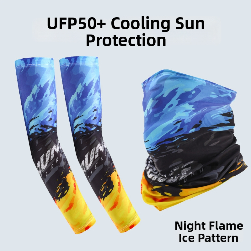 Nyári napvédő ujjvédő készlet maszk és karvédőkkel kerékpározáshoz és horgászathoz, légáteresztő, gyorsan száradó poliészter, kamuflázs, tavasz 2025