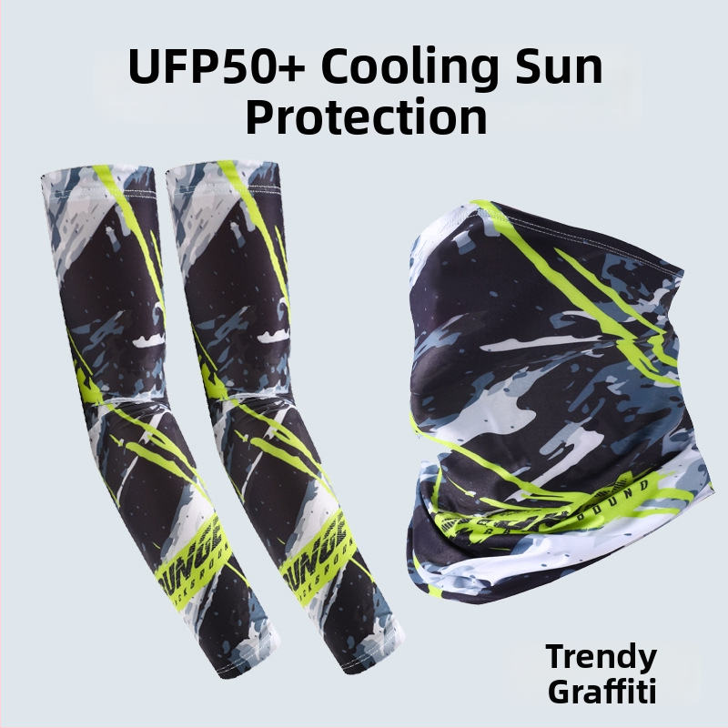 Nyári napvédő ujjvédő készlet maszk és karvédőkkel kerékpározáshoz és horgászathoz, légáteresztő, gyorsan száradó poliészter, kamuflázs, tavasz 2025