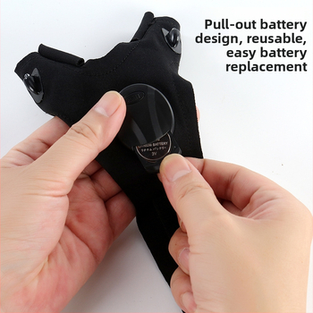 Jiugu LED γάντια αλιείας – ελαστομερή ύφασμα, LED με μπαταρία, αναπνεόμενα γάντια για νυχτερινό ψάρεμα, εμβέλεια κάτω από 50 μ