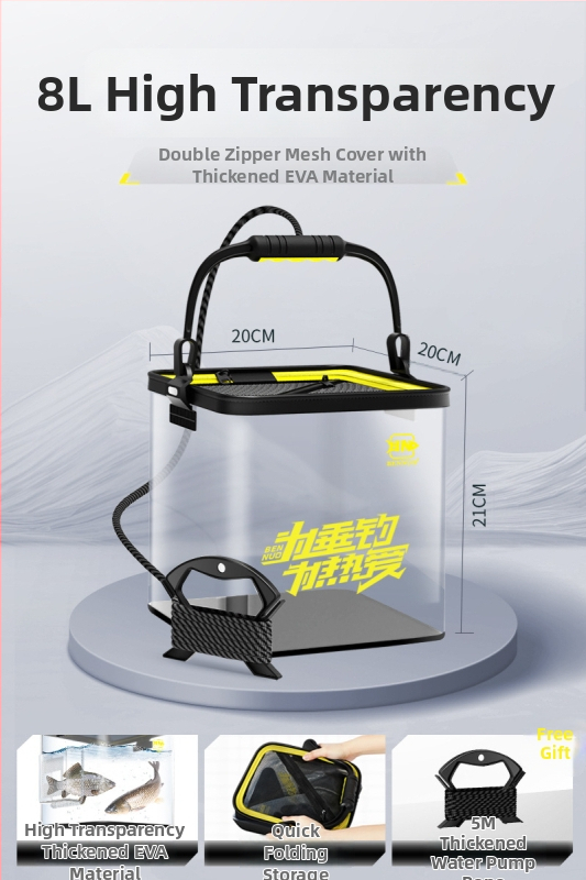 Összecsukható EVA halas vödör kültéri horgászathoz, hordozható, átlátszó