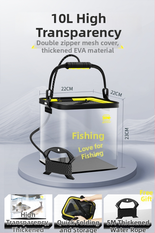 Összecsukható EVA halas vödör kültéri horgászathoz, hordozható, átlátszó