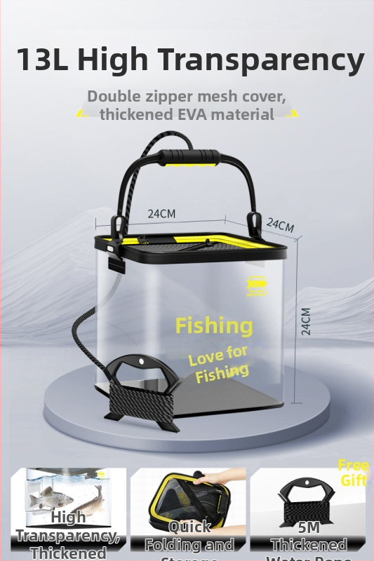 Összecsukható EVA halas vödör kültéri horgászathoz, hordozható, átlátszó