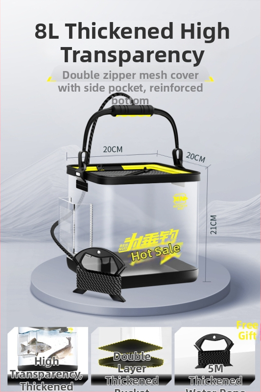 Összecsukható EVA halas vödör kültéri horgászathoz, hordozható, átlátszó
