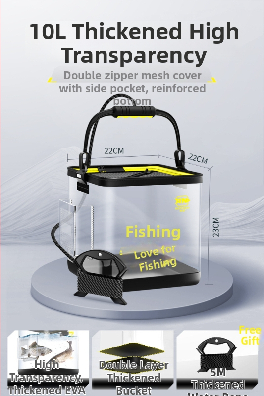 Összecsukható EVA halas vödör kültéri horgászathoz, hordozható, átlátszó