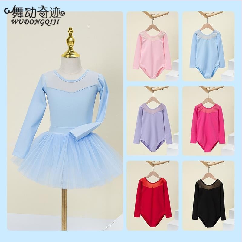 Vaikų baleto komplektas su ilgomis rankovėmis ir gauzės sijonu; audinys: 94% medvilnė + 6% elastanas; tinkamas mergaitėms iki 17 metų; scenos kostiumas