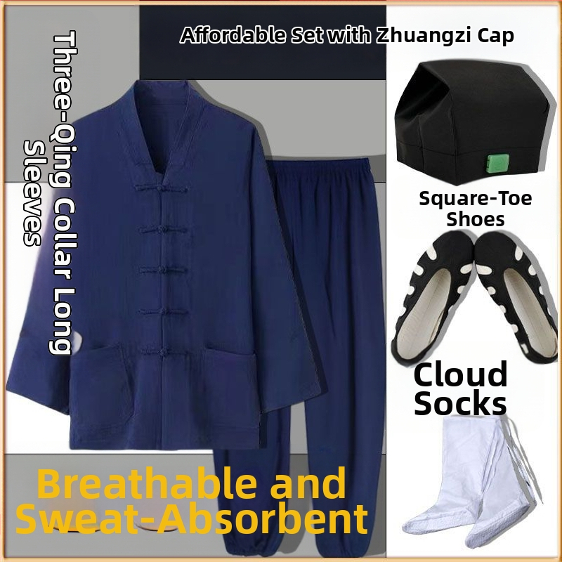 Даоистки роба за Тай Чи комплект, пет части, дишаща ленена материя 100%, марка Converge