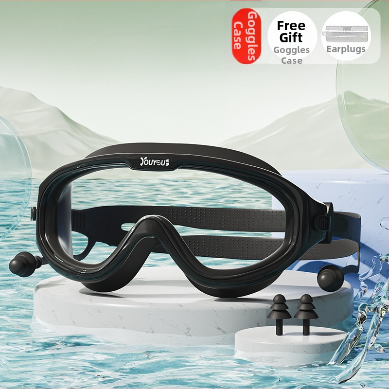 Antifog HD Miopijas peldēšanas brilles, PC lēcas, pieaugušajiem, komplekts ar peldcepuri