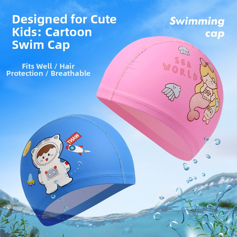 Dječja PU kapa za plivanje s uzorkom životinja – udoban labav kroj, pogodna za plivanje i vodene igre