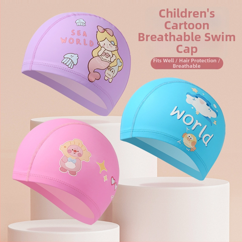 Детска PU шапка за плуване с животински принт – удобна свободна кройка, за плуване и водни процедури