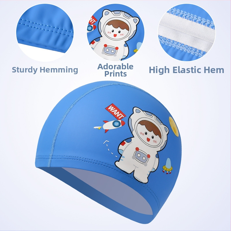 Детска PU шапка за плуване с животински принт – удобна свободна кройка, за плуване и водни процедури