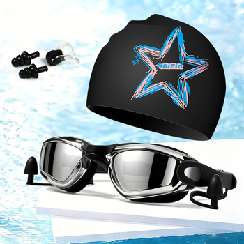 Silikona peldēšanas cepure un brilles komplekts pieaugušajiem, Haizid, drukāts raksts, peldēšanai un ūdenssportiem