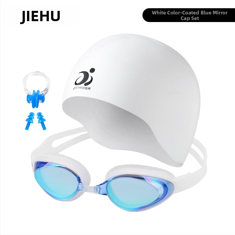 Jettiger silikona plaukšanas cepure garām matiem, abiem dzimumiem – komplekts ar brilles, pieaugušajiem, vienkrāsu raksts, ūdensizturīga