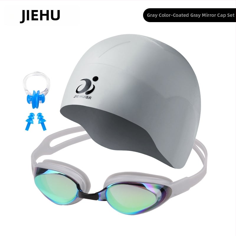 Jettiger silikona plaukšanas cepure garām matiem, abiem dzimumiem – komplekts ar brilles, pieaugušajiem, vienkrāsu raksts, ūdensizturīga