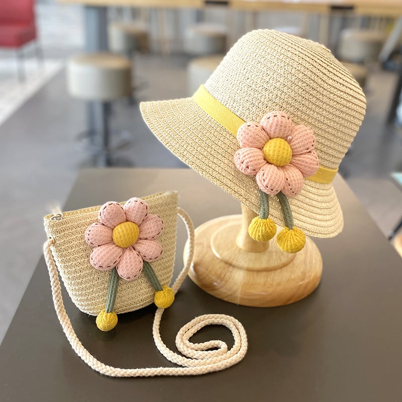 Dječji šešir od slame za sunce sa širokim obodom – set s torbom, zaštita od sunca, za uzrast 2–4 godine