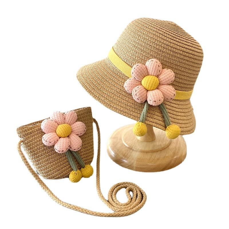 Dječji šešir od slame za sunce sa širokim obodom – set s torbom, zaštita od sunca, za uzrast 2–4 godine