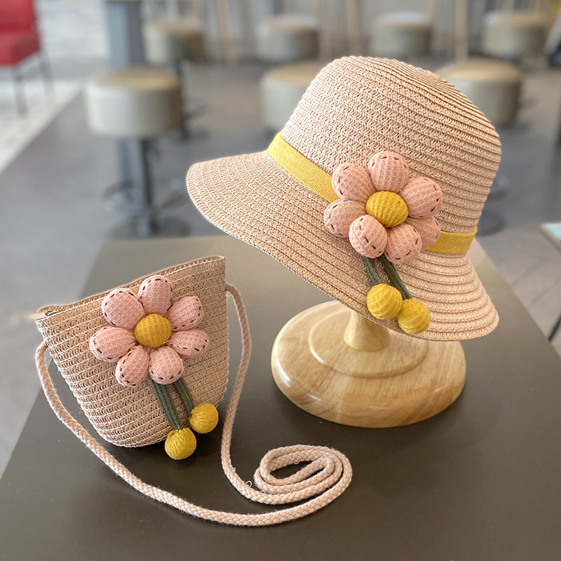 Dječji šešir od slame za sunce sa širokim obodom – set s torbom, zaštita od sunca, za uzrast 2–4 godine