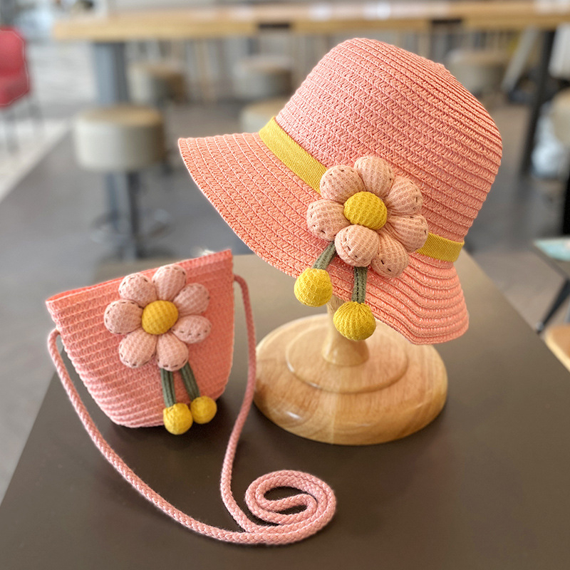 Dječji šešir od slame za sunce sa širokim obodom – set s torbom, zaštita od sunca, za uzrast 2–4 godine