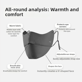 Moteriška šilta veido kaukė su ausų kilpomis, monochrominis raštas, dulkių apsauga, tinkama rudeniui ir žiemai