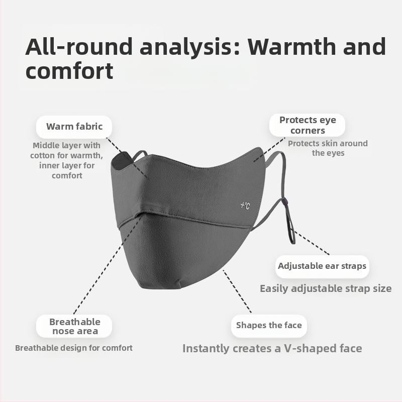 Moteriška šilta veido kaukė su ausų kilpomis, monochrominis raštas, dulkių apsauga, tinkama rudeniui ir žiemai