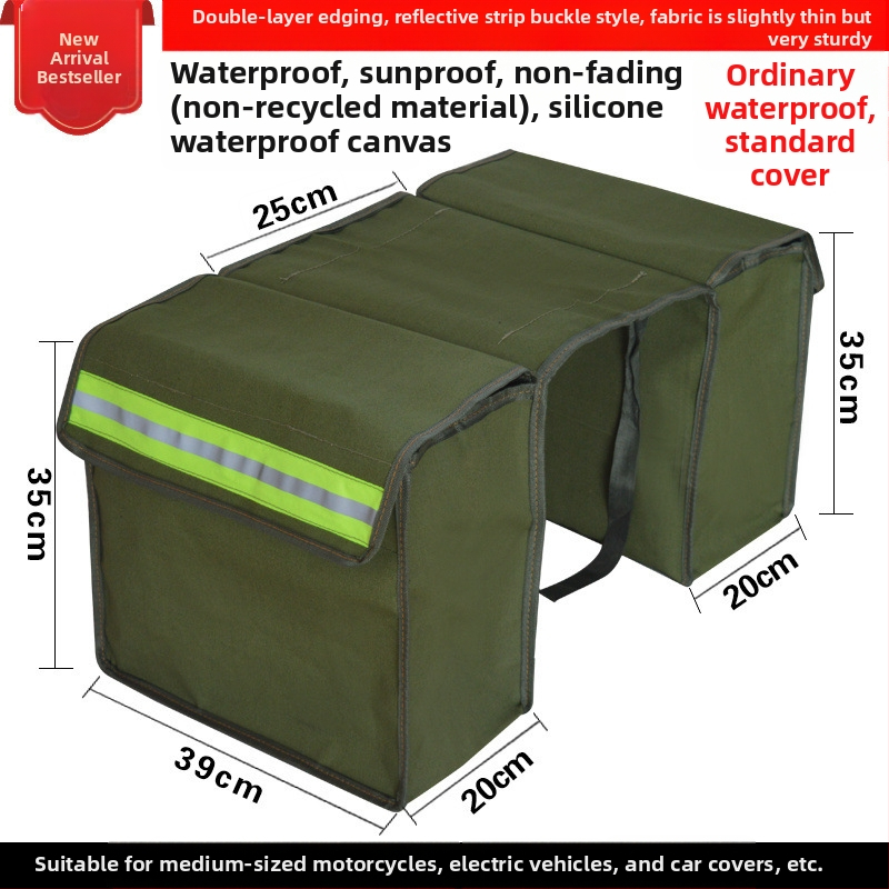 Motociklo sėdynių krepšiai iš storesnio drobinio audinio, abiem šonais, užpakaliniam sėdmeniui – įrankių dėžė