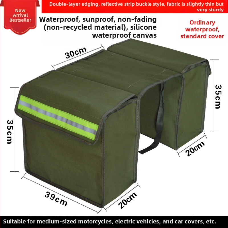 Motociklo sėdynių krepšiai iš storesnio drobinio audinio, abiem šonais, užpakaliniam sėdmeniui – įrankių dėžė