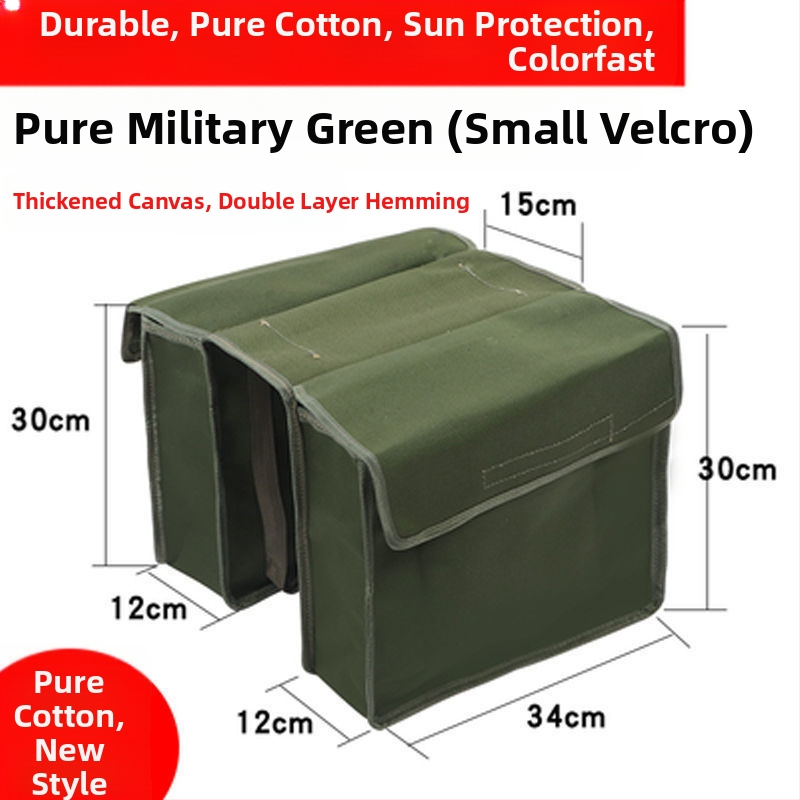 Motociklo sėdynių krepšiai iš storesnio drobinio audinio, abiem šonais, užpakaliniam sėdmeniui – įrankių dėžė