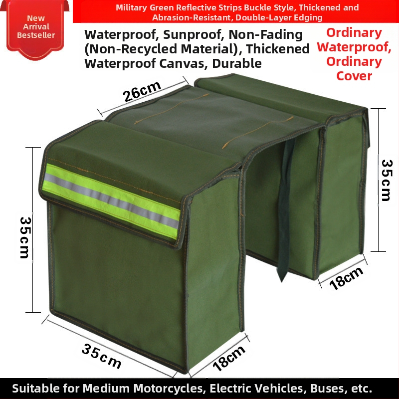 Motociklo sėdynių krepšiai iš storesnio drobinio audinio, abiem šonais, užpakaliniam sėdmeniui – įrankių dėžė