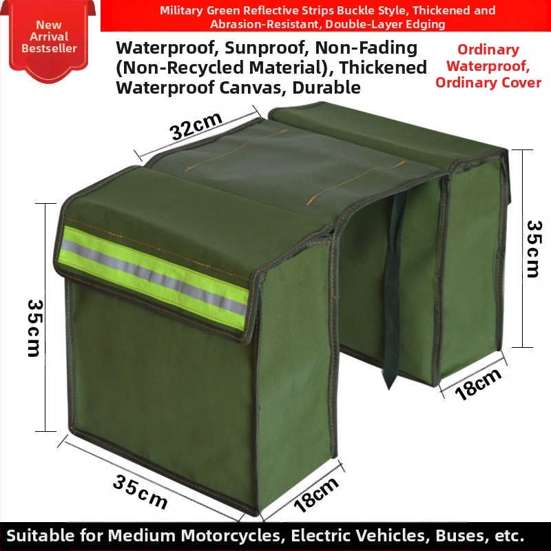 Motociklo sėdynių krepšiai iš storesnio drobinio audinio, abiem šonais, užpakaliniam sėdmeniui – įrankių dėžė