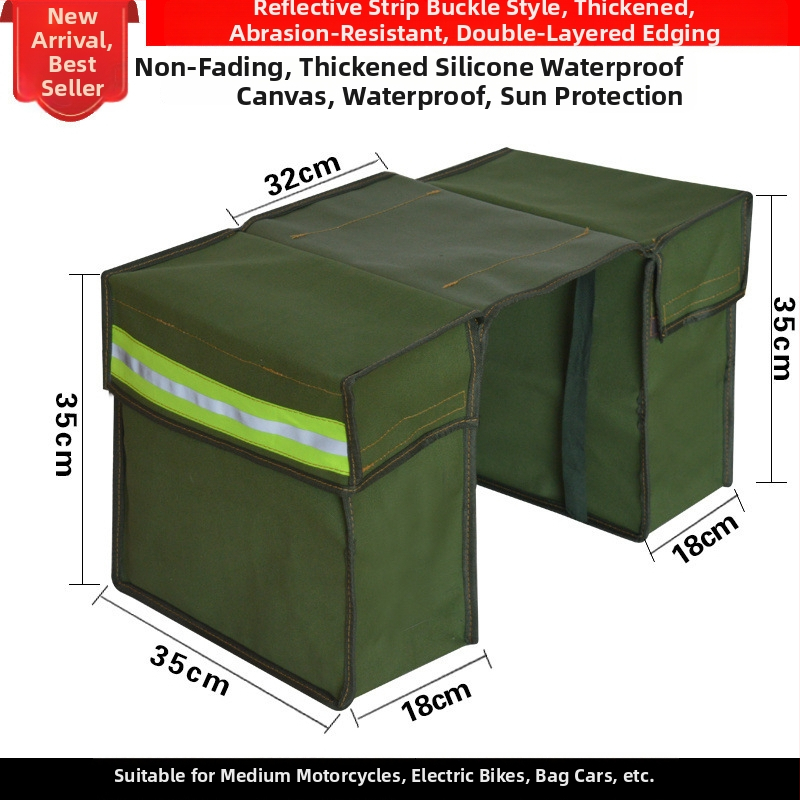 Motociklo sėdynių krepšiai iš storesnio drobinio audinio, abiem šonais, užpakaliniam sėdmeniui – įrankių dėžė