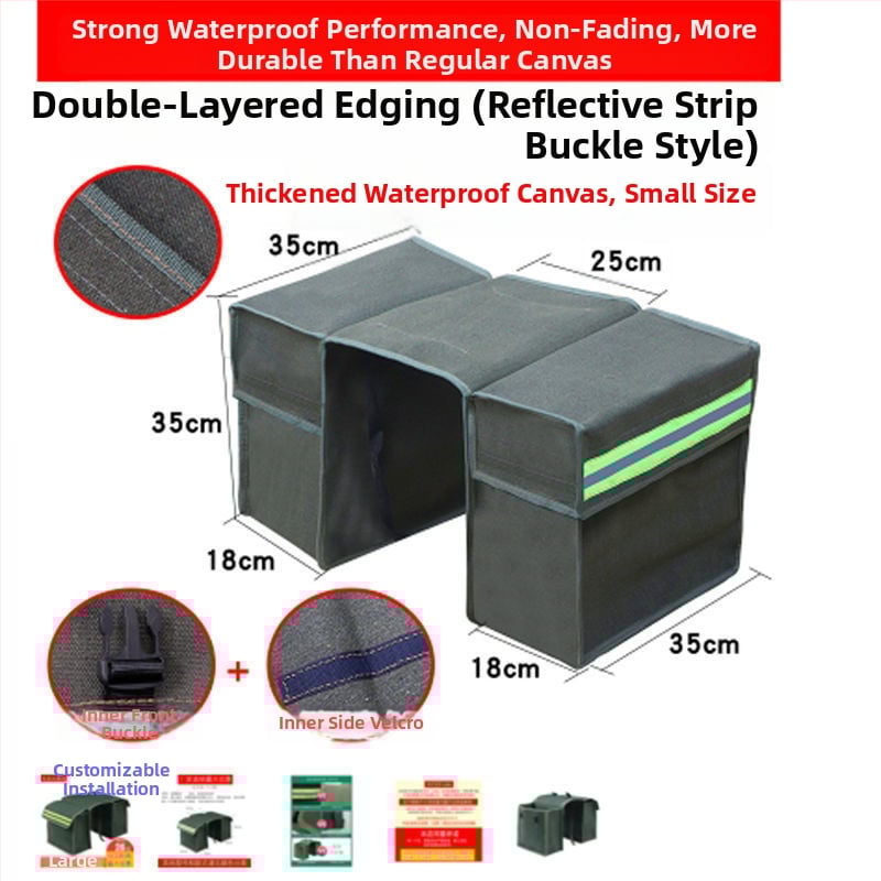 Motociklo sėdynių krepšiai iš storesnio drobinio audinio, abiem šonais, užpakaliniam sėdmeniui – įrankių dėžė