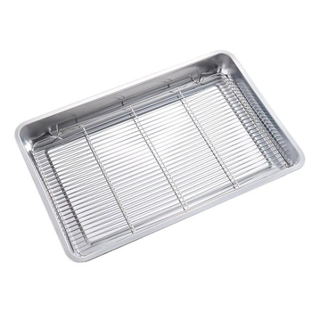 Komercinis nerūdijančio plieno kvadratinis padėklas su tinkleliu aliejaus kontrolei, filtravimo talpa vandens ir aliejui, maisto demonstravimui, kepimui ir prieskoniams