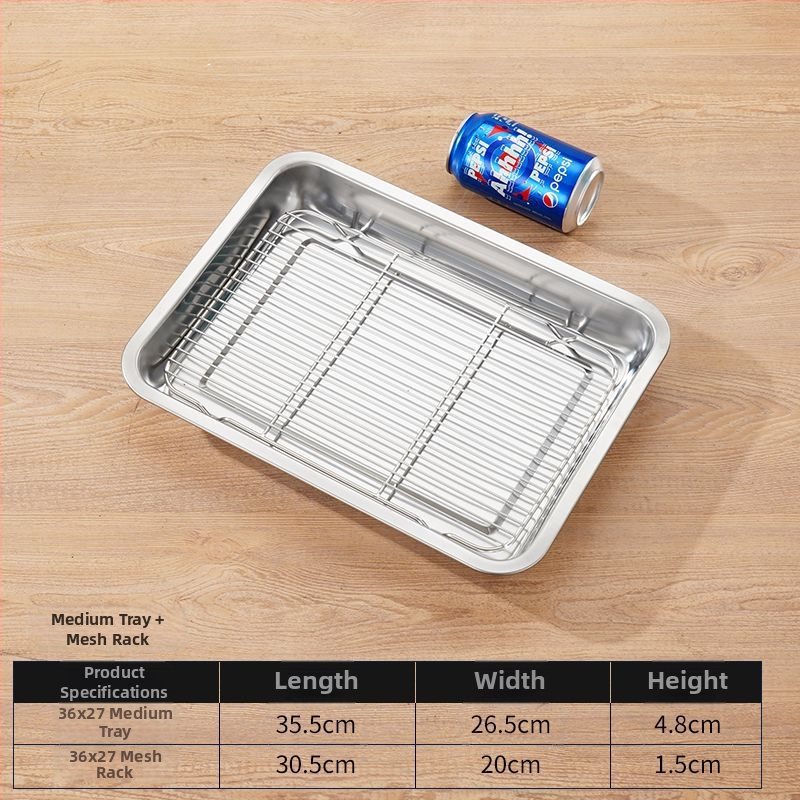 Komercinis nerūdijančio plieno kvadratinis padėklas su tinkleliu aliejaus kontrolei, filtravimo talpa vandens ir aliejui, maisto demonstravimui, kepimui ir prieskoniams