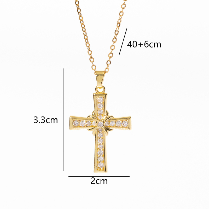 Bakreni nakit s križem od cirkona, O-lanac, duljina 51–80 cm, proširenje do 10 cm