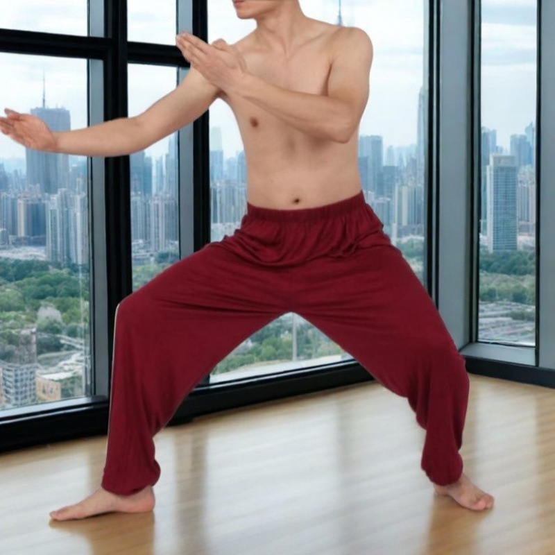 Taiji kelnės unisex – Vinylon-Lycra audinys su lino įdėklu, Sanda kovos menų treniruočių kelnės (Vinylon 51–70%, lino įdėklas 51–70%)