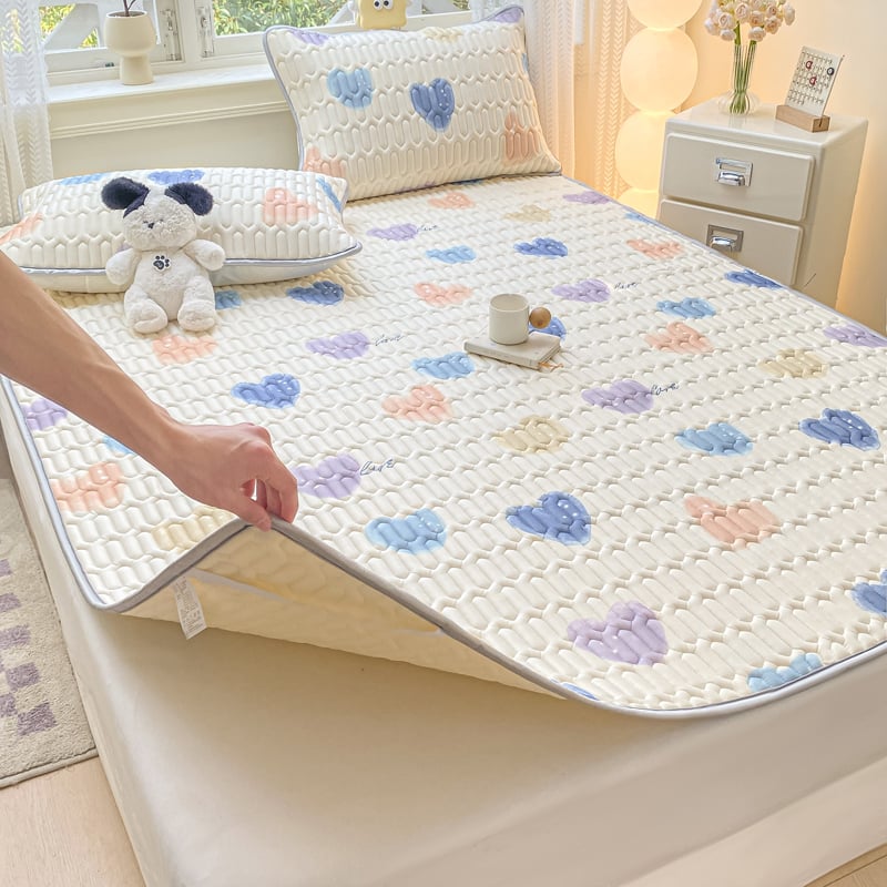 Tryjų dalių čiužinio paklodžių komplektas su elastingu kraštu, natūralus lateksas, latekso kiekis 90%+, spausdinta medžiaga