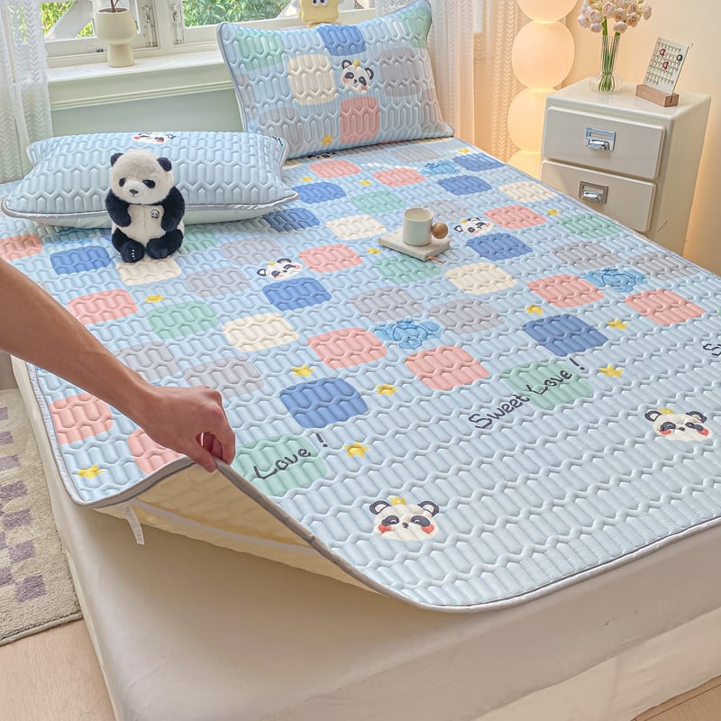 Tryjų dalių čiužinio paklodžių komplektas su elastingu kraštu, natūralus lateksas, latekso kiekis 90%+, spausdinta medžiaga