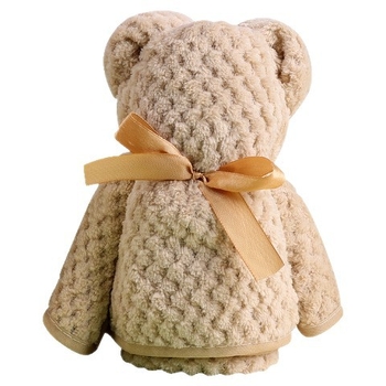 Mackó formájú korall velúr törölköző ajándékdobozban, esküvői kiadás, vastagabb nedvszívó, logónyomás elérhető