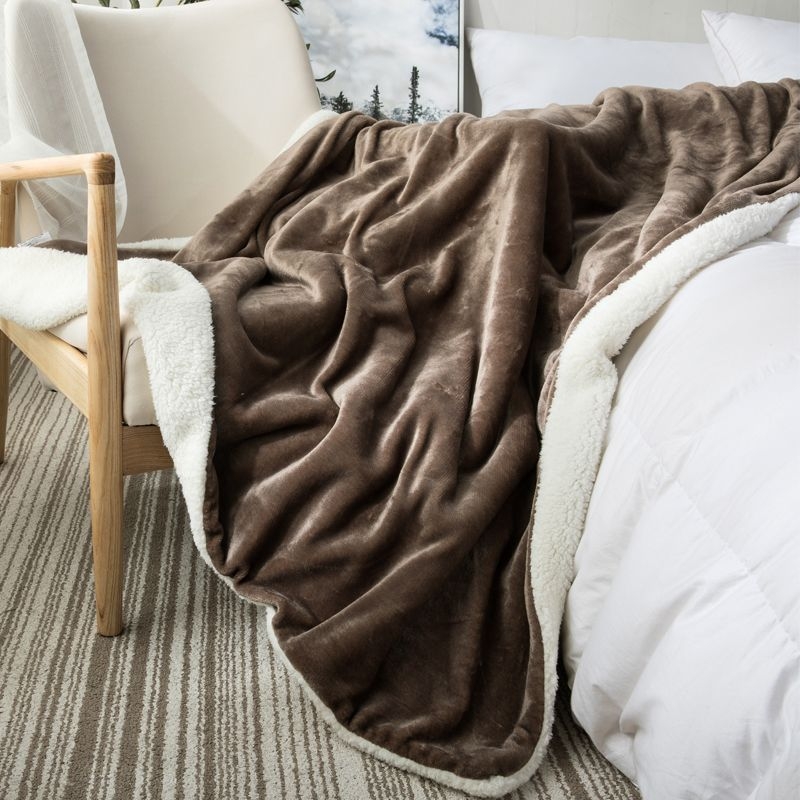 Kahekordne tehislik Sherpa pleed, korallveluur kontoripleed, kogu aasta jaoks, ühesvärviline, lihtne ja kaasaegne