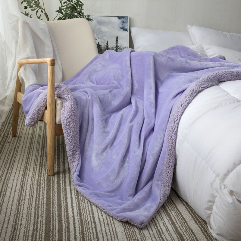 Kahekordne tehislik Sherpa pleed, korallveluur kontoripleed, kogu aasta jaoks, ühesvärviline, lihtne ja kaasaegne