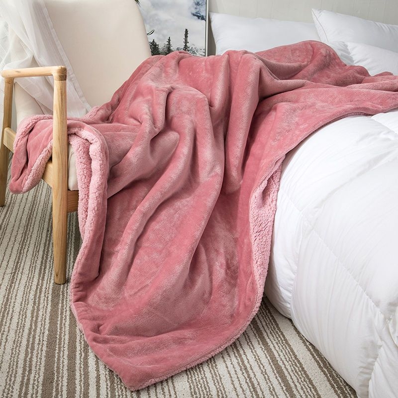 Kahekordne tehislik Sherpa pleed, korallveluur kontoripleed, kogu aasta jaoks, ühesvärviline, lihtne ja kaasaegne