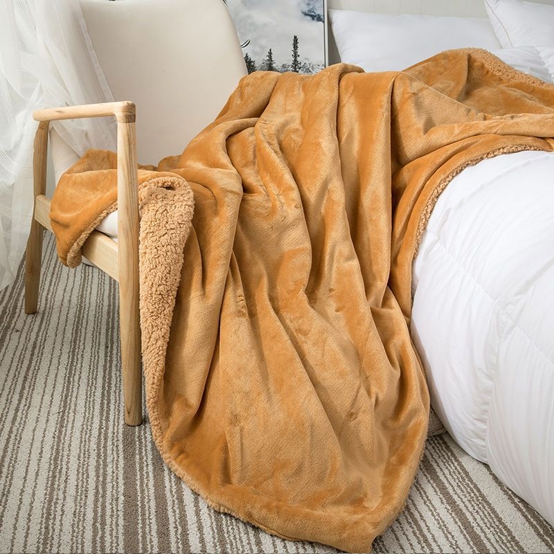 Kahekordne tehislik Sherpa pleed, korallveluur kontoripleed, kogu aasta jaoks, ühesvärviline, lihtne ja kaasaegne