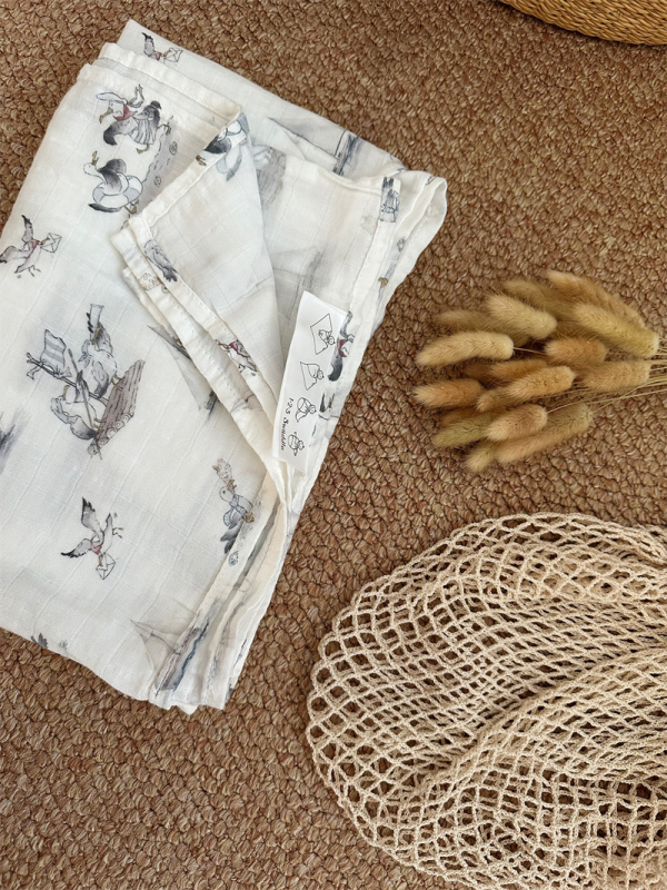 Baba körbefogó kendő - pamutfonalból, nyárra, mesés mintával, márka litemian, 1–3 éveseknek