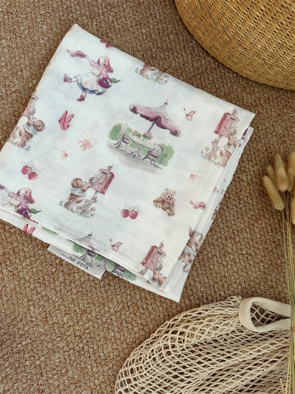 Baba körbefogó kendő - pamutfonalból, nyárra, mesés mintával, márka litemian, 1–3 éveseknek