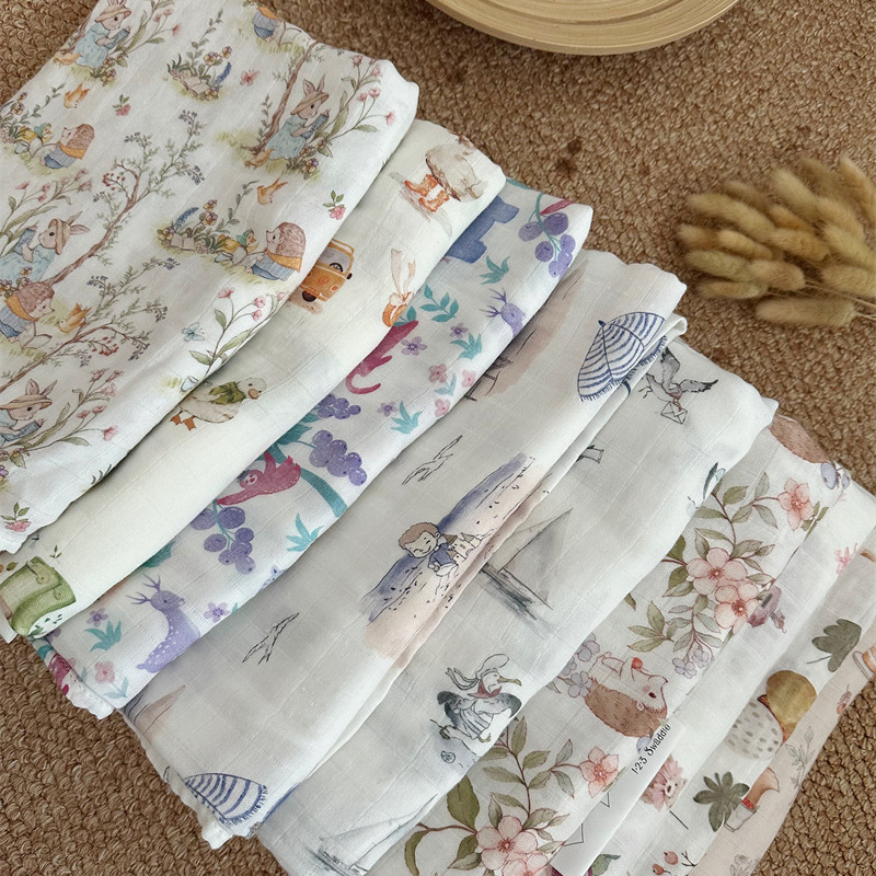 Baba körbefogó kendő - pamutfonalból, nyárra, mesés mintával, márka litemian, 1–3 éveseknek