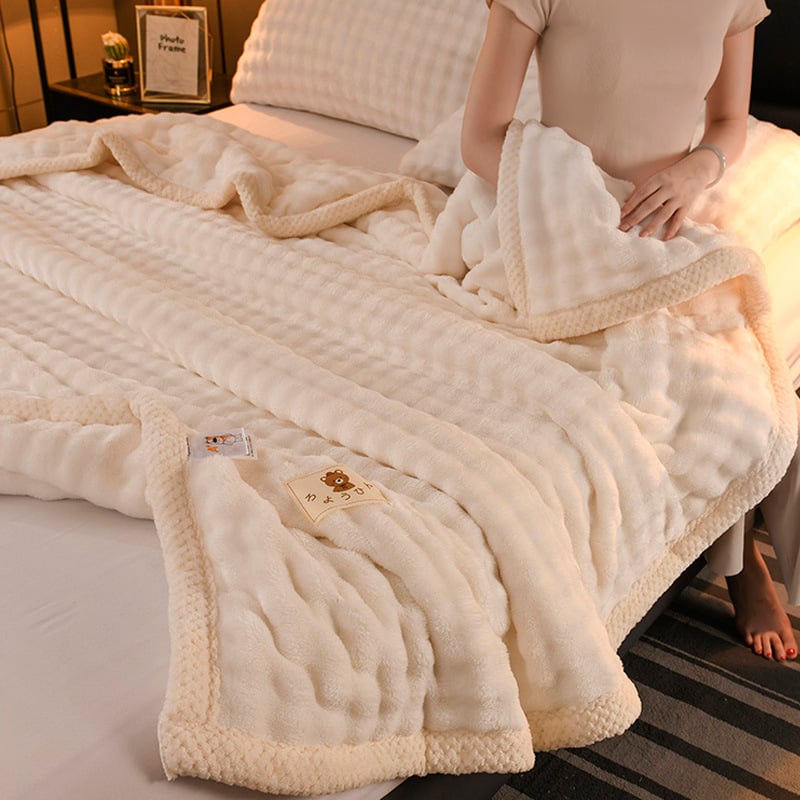 Mitmefunktsiooniline jänesekarusnahast pleed, kahekordne mull-tekstuur; kohandamine saadaval. Materjal: jänese karusnahk/jänese samet; Kaal: 500–800 g; Muster: ühevärviline või geomeetriline