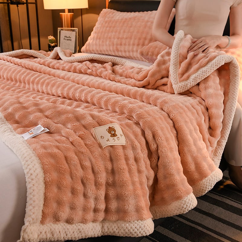 Mitmefunktsiooniline jänesekarusnahast pleed, kahekordne mull-tekstuur; kohandamine saadaval. Materjal: jänese karusnahk/jänese samet; Kaal: 500–800 g; Muster: ühevärviline või geomeetriline