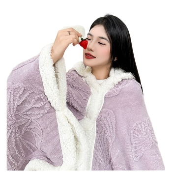 Kapuljača deka za ured – 300 g koralni fleece, geometrijski uzorak, 100% poliester, proljeće/jesen, s funkcijom skladištenja