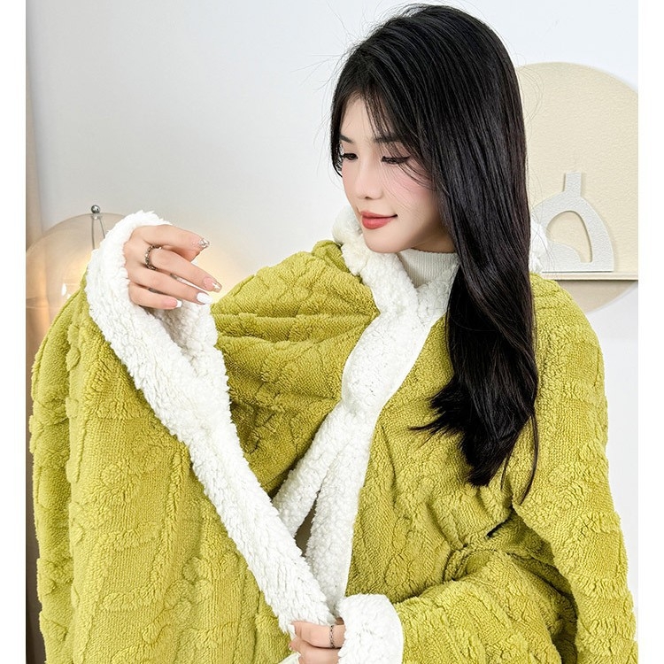 Kapuljača deka za ured – 300 g koralni fleece, geometrijski uzorak, 100% poliester, proljeće/jesen, s funkcijom skladištenja