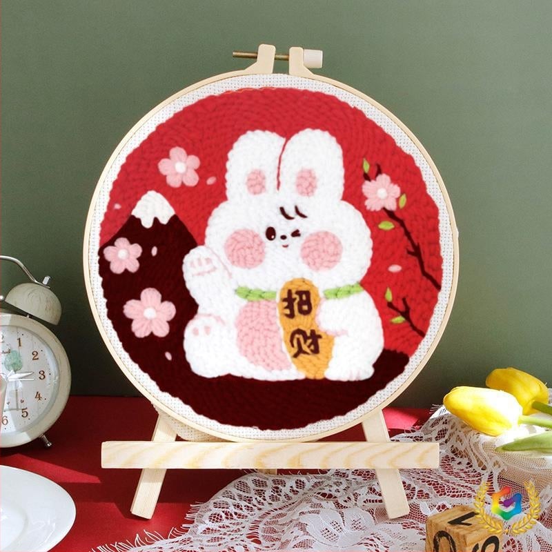 Punch Needle adatu izšuvumu komplekts – lina, karikatūra/animācijas raksts, auduma izšūšana