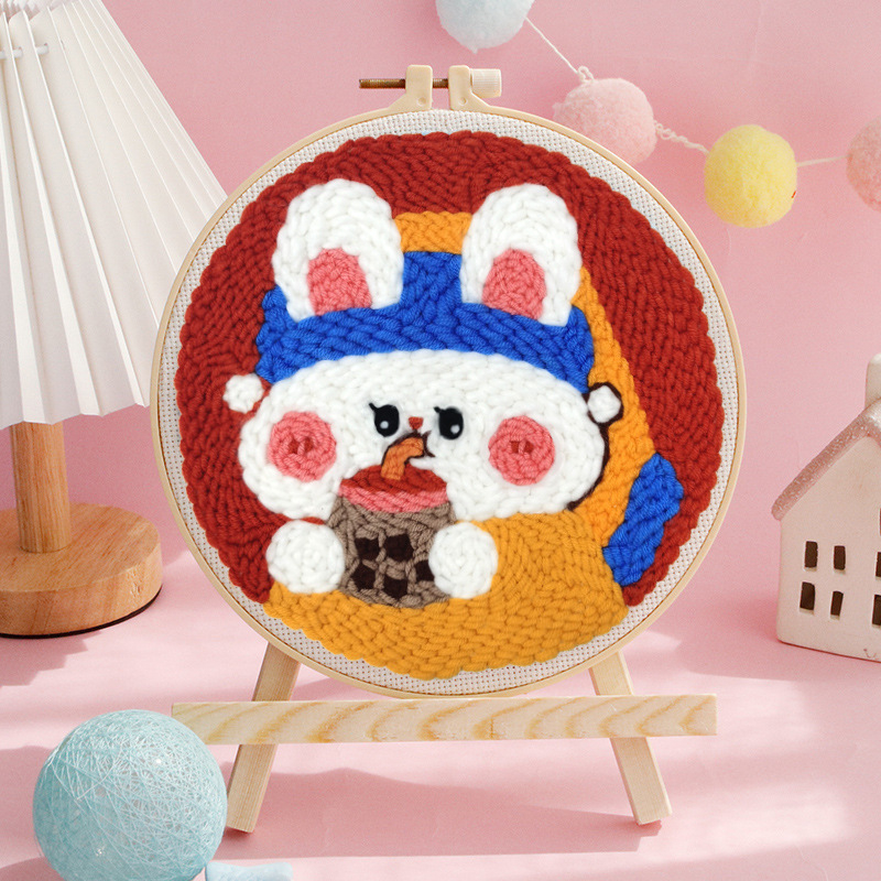 Punch Needle adatu izšuvumu komplekts – lina, karikatūra/animācijas raksts, auduma izšūšana